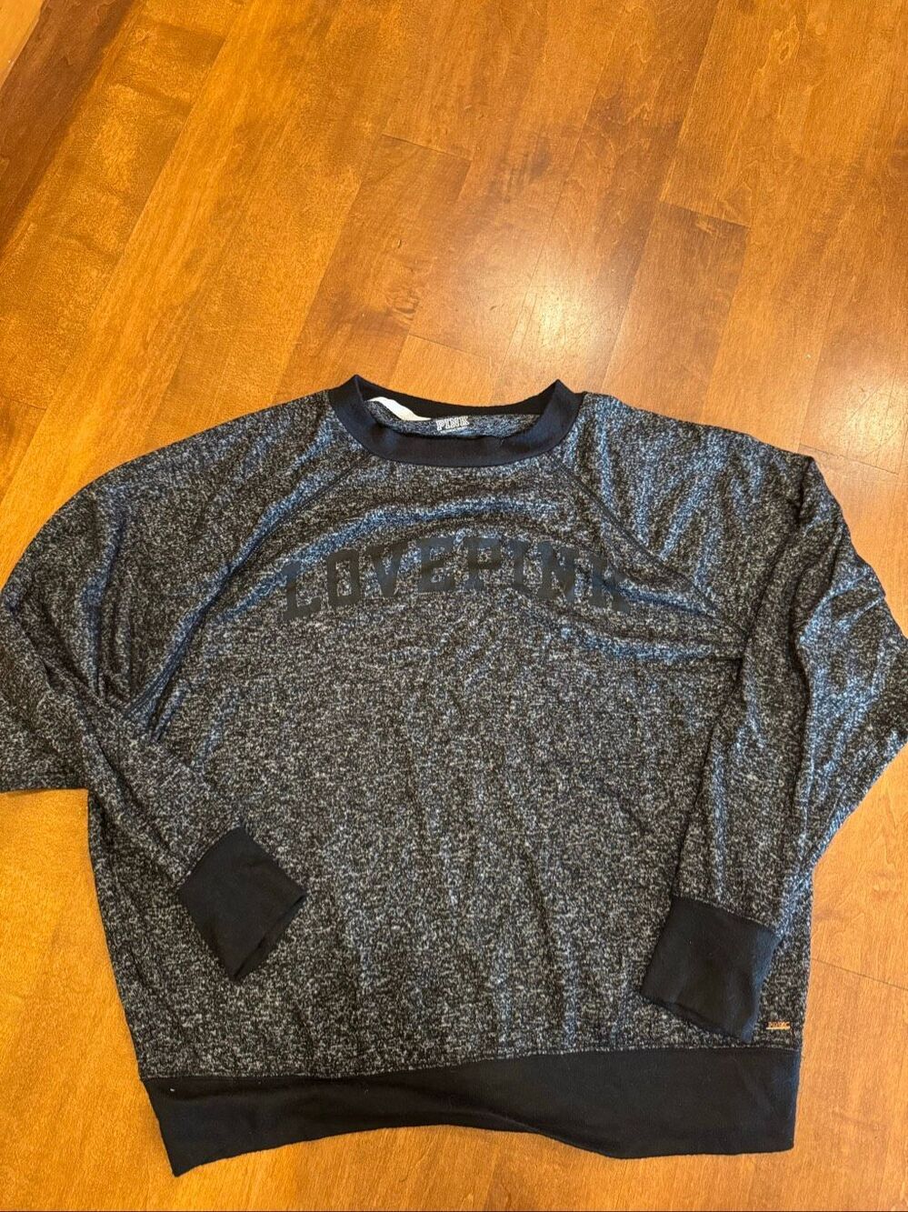 Victoria’s Secret PINK Love Pink XS Marled Soft Knit Crewneck Sweatshirt Gray Bl